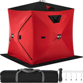 2-3 Person Ice Fishing Shelter Tent, 300D Oxford Fabric Portable Ice Shelter with Pop-up Pull Design, Strong Waterproof and Windproof Ice Fish Shelter for Outdoor Fishing, Red